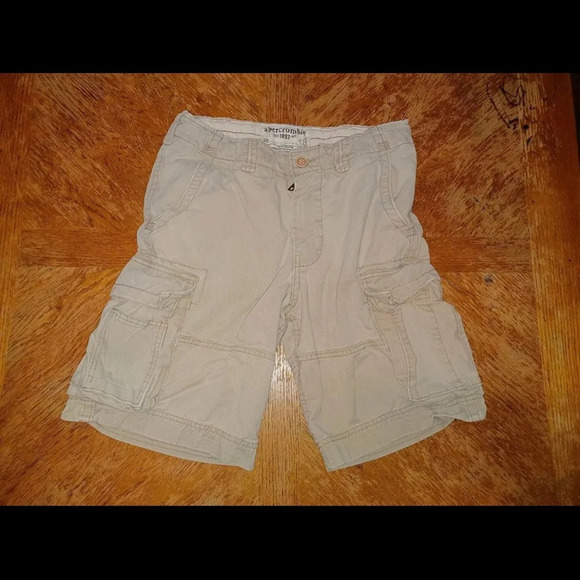 Abercrombie Fitch RN75654 heavyweight tan cargo shorts size 16 with draw strings - Picture 1 of 6